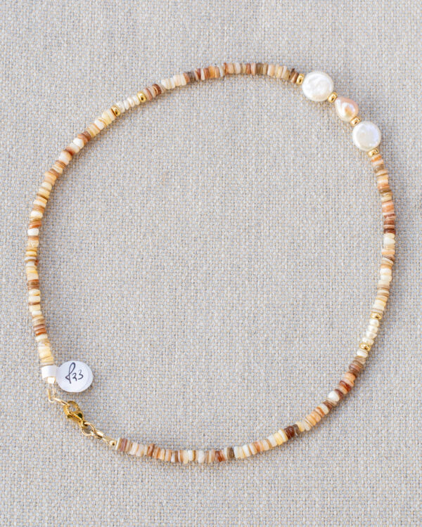 Natural seashell and baroque pearl bead necklace