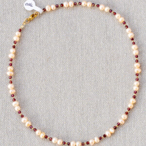 Pink pearl and garnet necklace