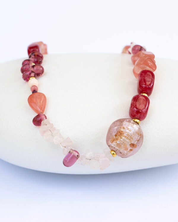 Cherry quartz, rose quartz and Murano glass necklace