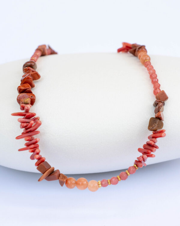 Coral chain necklaces in a variety of styles, Sunstone sunset glow